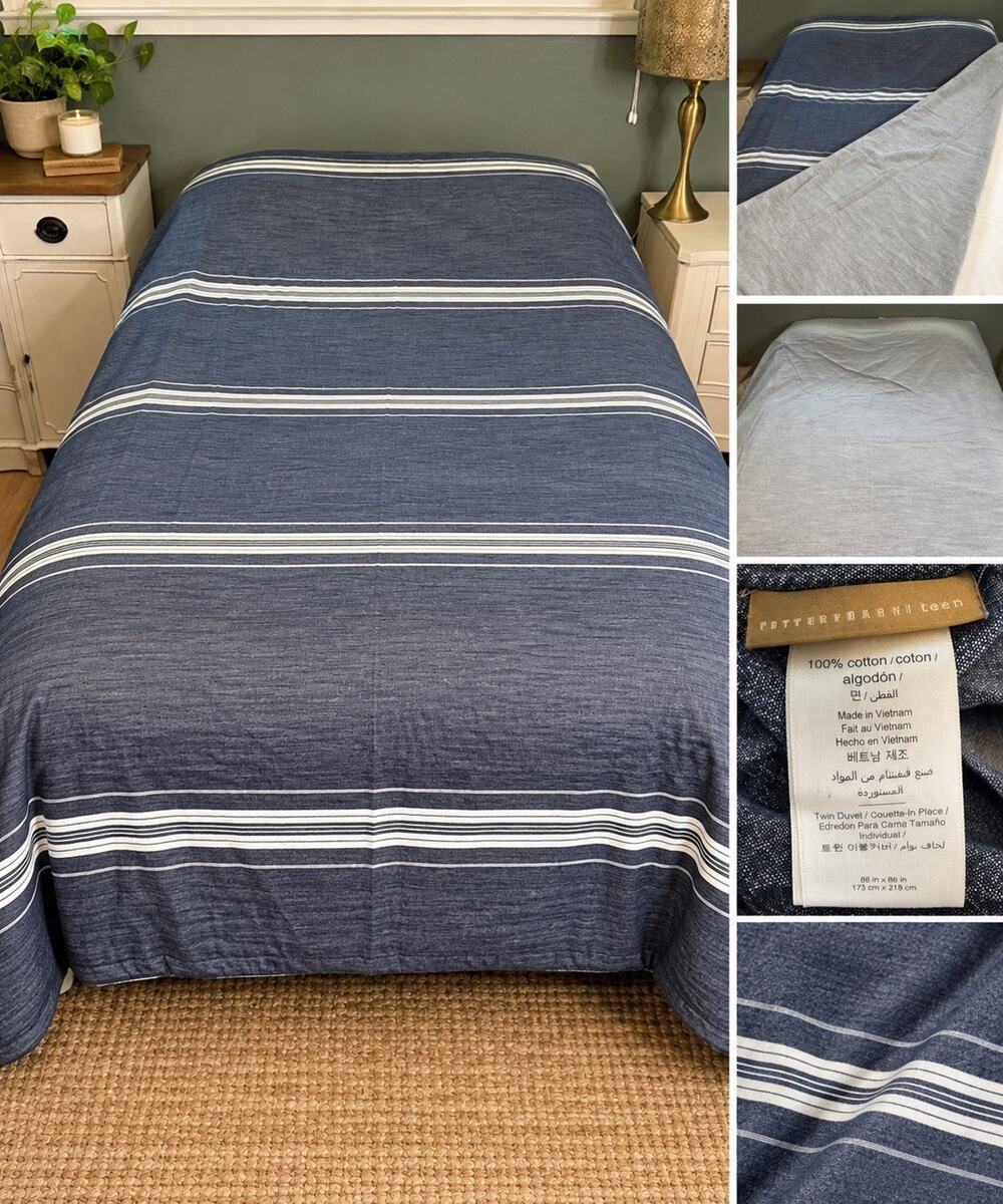 Pottery Barn Teen Windward Striped Twin Duvet Cover Reversible 100% Cotton